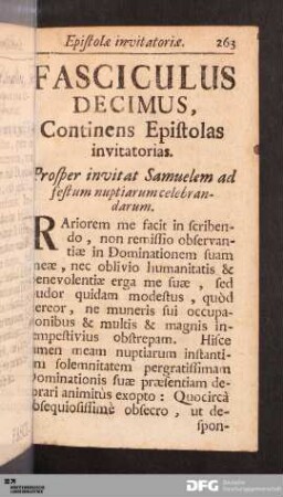 Fasciculus Decimus. Epistolas invitatorias.