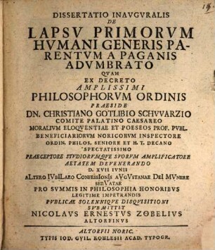 Diss. inaug. de lapsu primorum humani generis parentum a paganis adumbrato