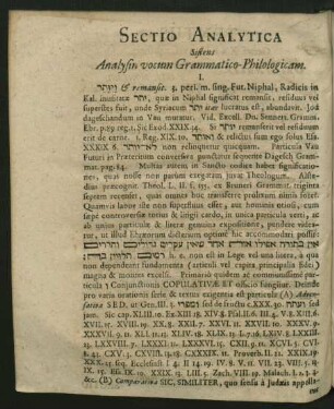 Sectio Analytica Sistens Analysin vocum Grammatico-Philologicam.