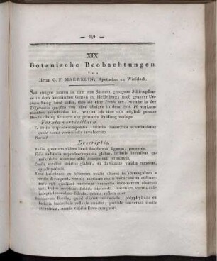 XIX. Botanische Beobachtungen.