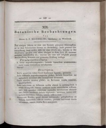 XIX. Botanische Beobachtungen.