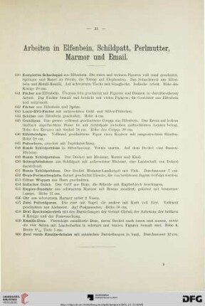Arbeiten in Elfenbein, Schildpatt, Perlmutter, Marmor und Email (Nr. 640-660)