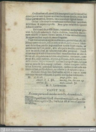 Caput XIX [XX]. Primus pariendi modus in lecto, decumbendo
