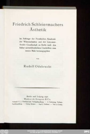 Friedrich Schleiermachers Ästhetik
