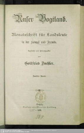 2.1895/96: Unser Vogtland : illustriertes Jahrbuch für Landsleute in der Heimat und Fremde