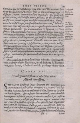 Caput VIII. Priuilegium Stephani Papae Sturmioni Abbati concessum.