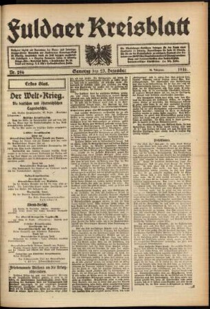 Erste Ausgabe vom Samstag, den 23. Dezember 1916.