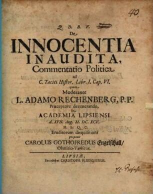 De innocentia inaudita commentatio polit. ad C. Taciti Hist. L. I. c. 6.