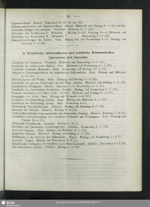 6. Historische, philosophische und politische Wissenschaften. Literaturen und Sprachen