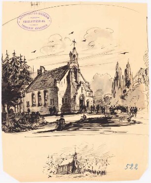 Kirche: Perspektivische Ansicht von NW