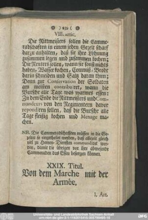 XXIX. Titul. Von dem Marche mit der Armée.