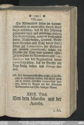 XXIX. Titul. Von dem Marche mit der Armée.