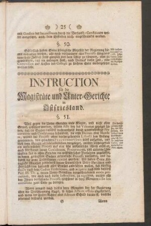 Instruction für die Magisträte und Unter-Gerichte in Ostfriesland
