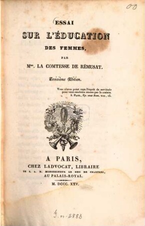 Essai sur l'éducation des femmes