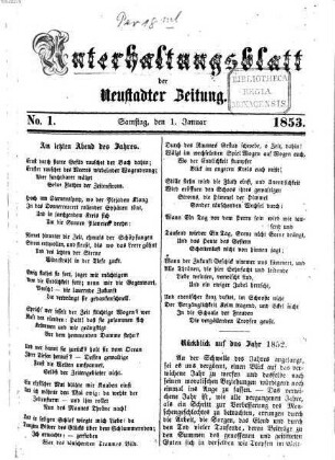 Neustadter Zeitung. Unterhaltungsblatt der Neustadter Zeitung : ältestes Amtsblatt im Amtsbezirk Neustadt a.d. Hdt.. 1853