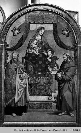 Madonna mit Kind und den Heiligen Johannes dem Täufer, Franz von Assisi und Benedikt