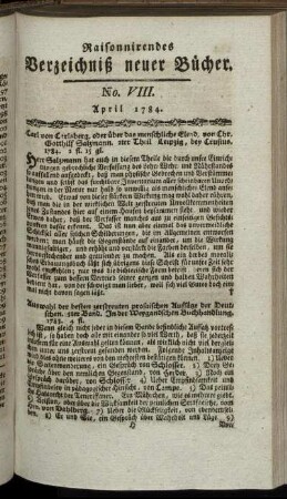 No. VIII. April 1784.