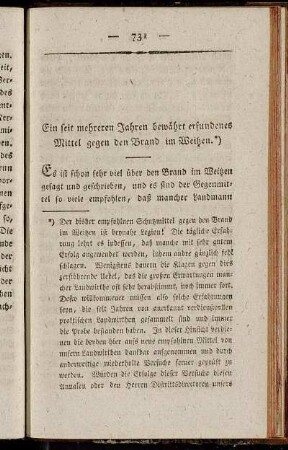 Ein seit mehreren Jahren bewährt erfundenes Mittel gegen den Brand im Weitzen