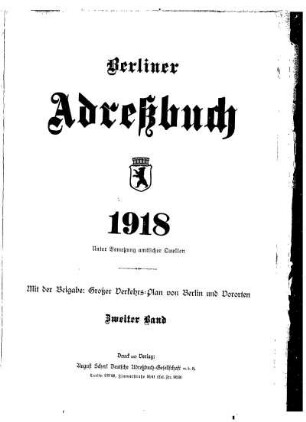 Berliner Adreßbuch 1918 Zweiter Band