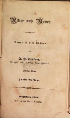 Ritter und Bauer : Roman in vier Büchern von J. F. Lentner. 3