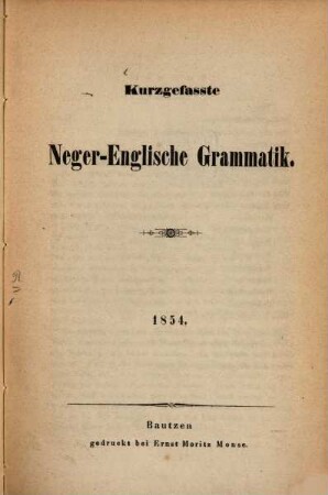 Kurzgefasste neger-englische Grammatik