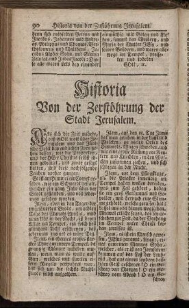 Historia Von der Zerstöhrung der Stdt Jerusalem.