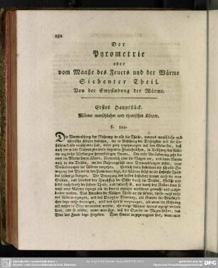Siebenter Theil. Von der Empfindung der Wärme
