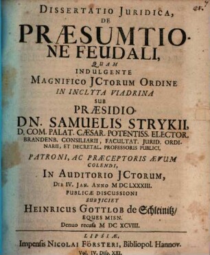 Dissertatio Juridica, De Praesumtione Feudali