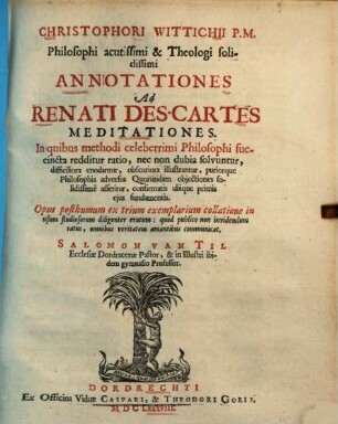 Annotationes ad Renati Des-Cartes Meditationes