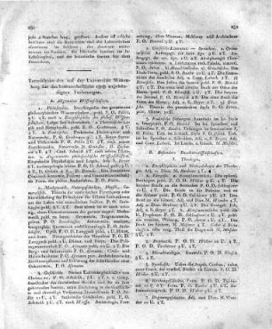Verzeichniss der auf der Universität Wittenberg für das Sommerhalbjahr 1808 angekündigten Vorlesungen.