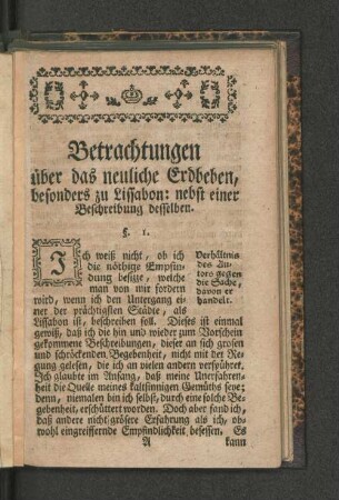 Betrachtungen über das neuliche Erdbeben, besonders zu Lissabon: ...