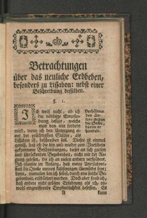 Betrachtungen über das neuliche Erdbeben, besonders zu Lissabon: ...
