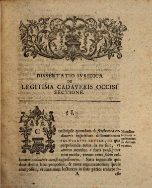 Dissertatio Inavgvralis Ivridica De Legitima Cadaveris Occisi Sectione Occasione Art. CXLIX. C. C. C.