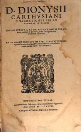 Enarrationes piae ... in libros Josue, Judicum, Ruth