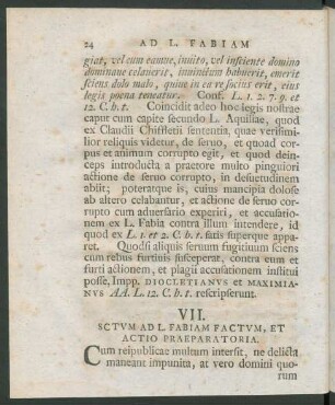 VII. Sctum Ad L. Fabiam Factum, Et Actio Praeparatoria.