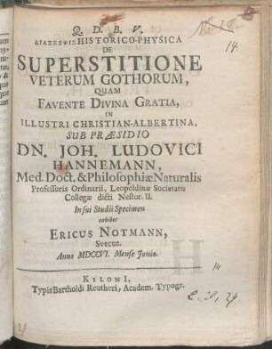 ΔΙΑΣΚΕΨΙΣ Historico-Physica De Superstitione Veterum Gothorum