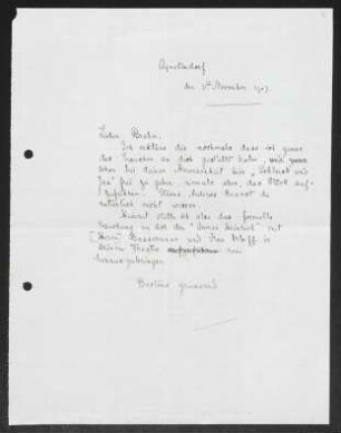 Brief von Gerhart Hauptmann an Otto Brahm, geschrieben von Edith Cox
