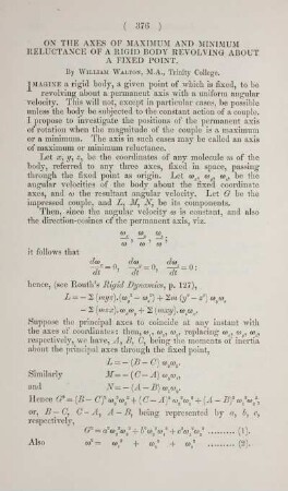 On the axes of maxima and minimum reluctance of a rigid body revolving about a fixed point.