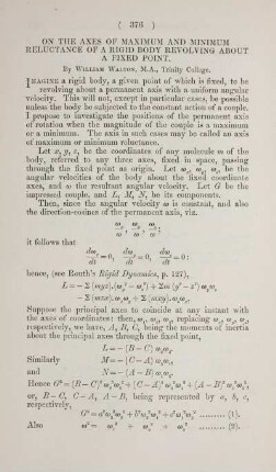 On the axes of maxima and minimum reluctance of a rigid body revolving about a fixed point.