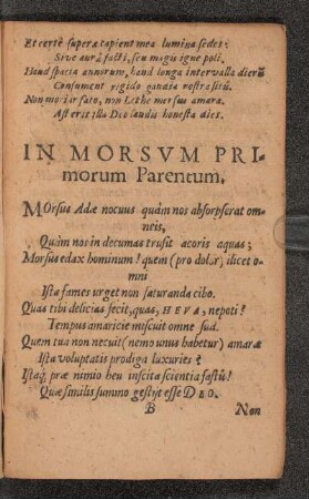 In Morsum Primorum Parentum.
