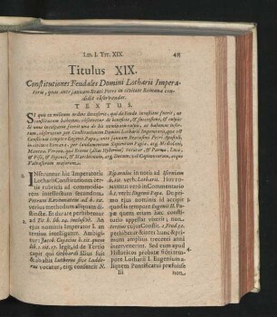 Titulus XIX. Constitutiones Feudales Domini Lotharii Imperatoris, quas ante ianuam Beati Petri in civitate Romana condidit observandas.