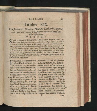 Titulus XIX. Constitutiones Feudales Domini Lotharii Imperatoris, quas ante ianuam Beati Petri in civitate Romana condidit observandas.