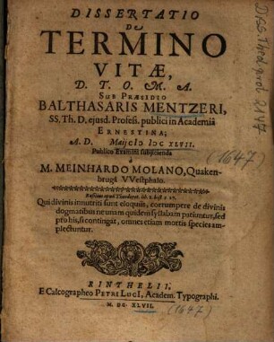 Dissertatio De Termino Vitae