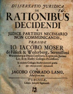 Diss. iur. de rationibus decidendi a iudice partibus necessario non communicandis