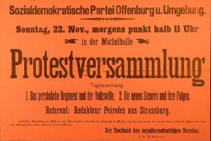 Protestversammlung, Michelhalle Offenburg (Sozialdemokratische Partei Offenburg und Umgebung)