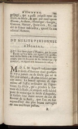 Du Merite Personnel D'Homere