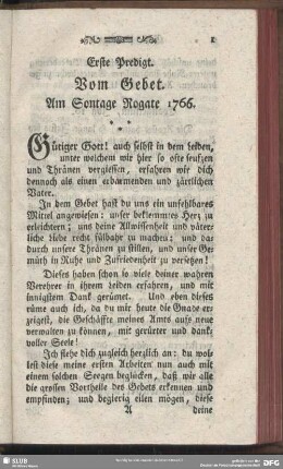 Erste Predigt. Vom Gebet : Am Sontage Rogate 1766