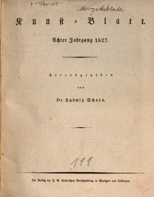 Morgenblatt für gebildete Stände. Kunst-Blatt. 1827