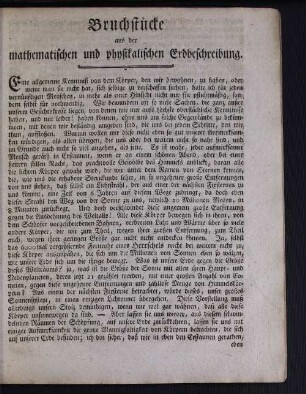 Bruchstücke aus der mathematischen und physikalischen Erdbeschreibung.