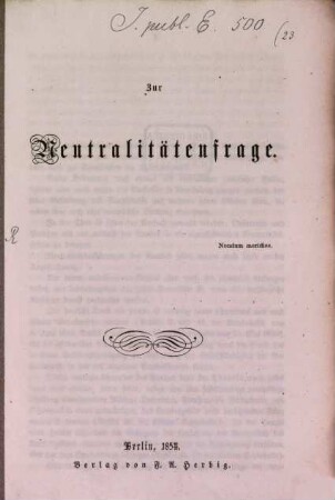 Zur Neutralitätenfrage
